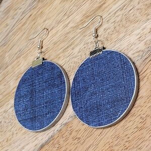 HAND CRAFTED Faux Denim Style Wooden Round Earrings